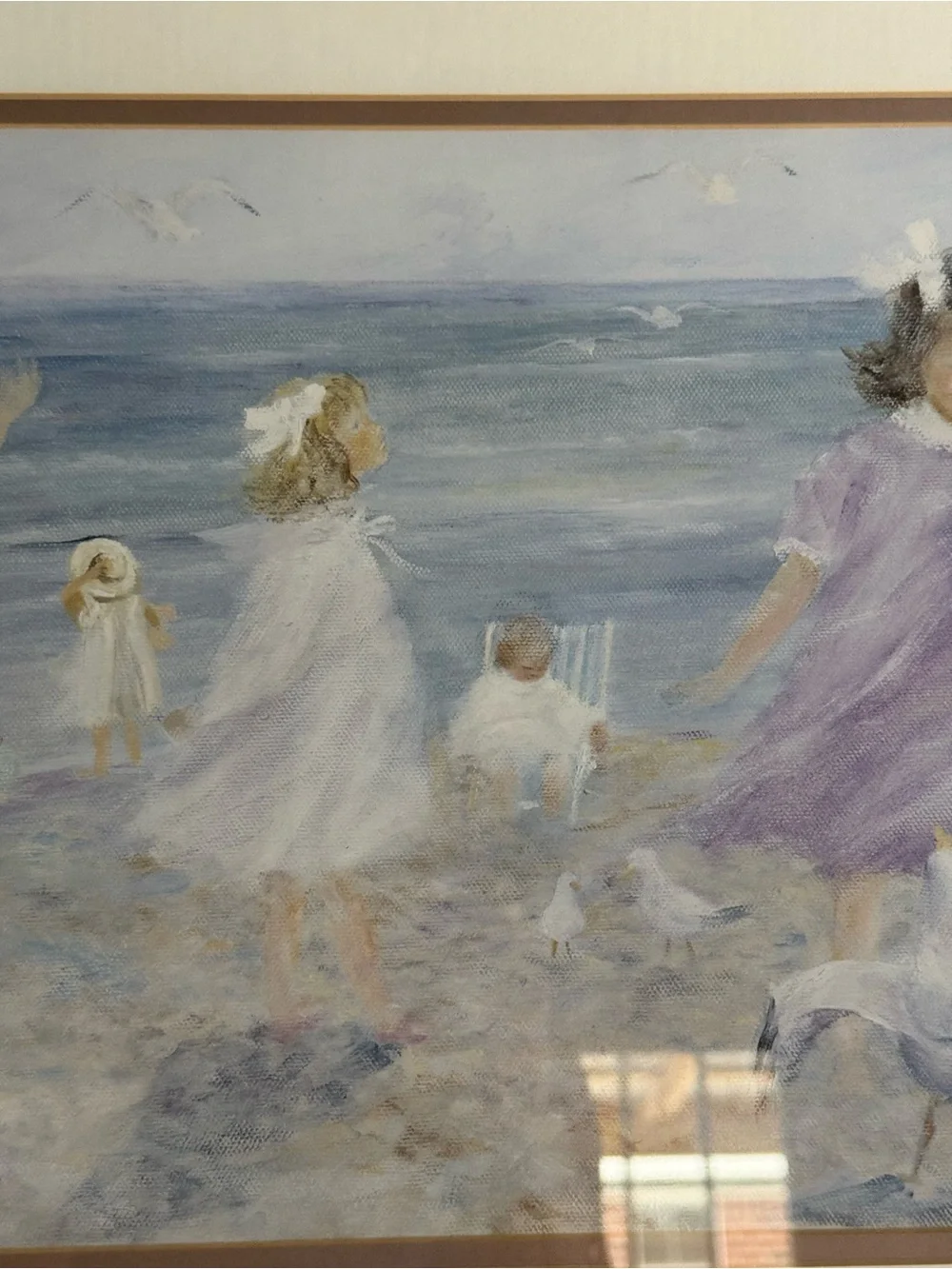 HELENE LEVEILLEE FRAMED ART PRINT ON VACATION AT LAST GIRLS BEACH SEAGULLS